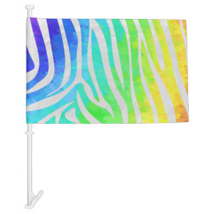 Zebra Rainbow and White Print Car Flag