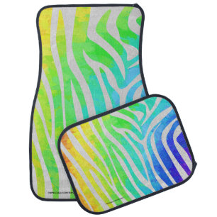 Zebra Rainbow and White Print Car Mat