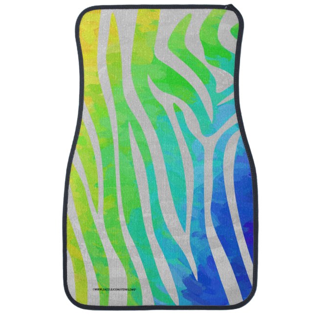 Zebra Rainbow and White Print Car Mat (Front)