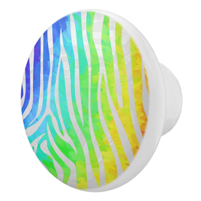 Zebra Rainbow and White Print Ceramic Knob (Right)