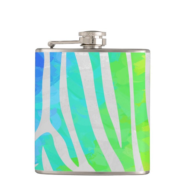 Zebra Rainbow and White Print Flask (Front)