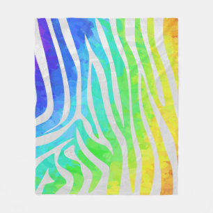 Zebra Rainbow and White Print Fleece Blanket