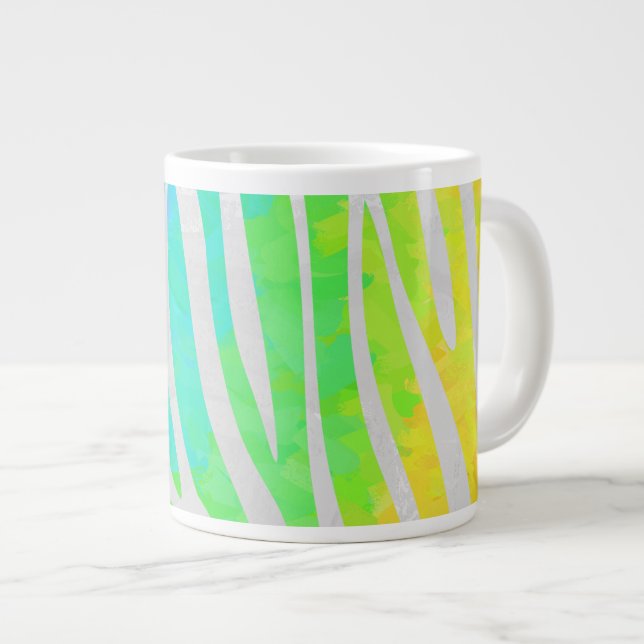 Zebra Rainbow and White Print Giant Coffee Mug (Front Right)