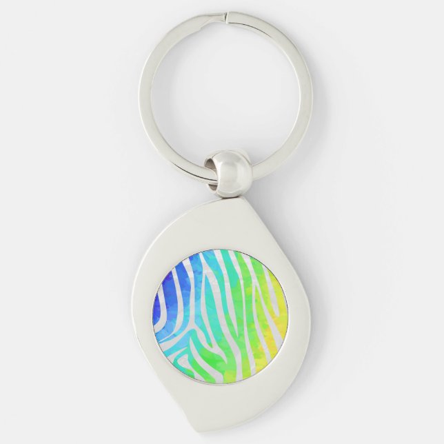 Zebra Rainbow and White Print Keychain (Front)