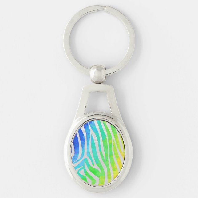Zebra Rainbow and White Print Keychain (Front)