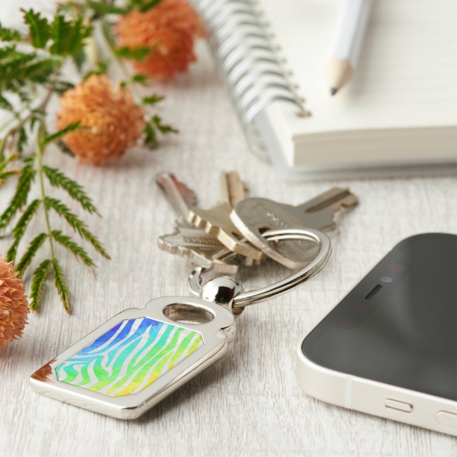 Zebra Rainbow and White Print Keychain (Side)