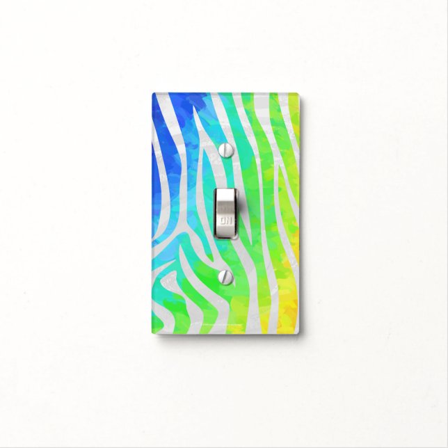 Zebra Rainbow and White Print Light Switch Cover (In Situ)