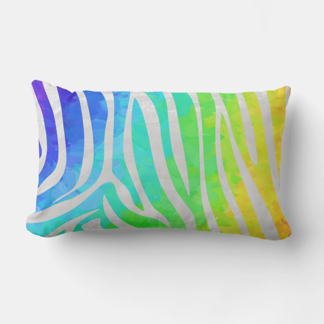 Zebra Rainbow and White Print Lumbar Pillow (Front)