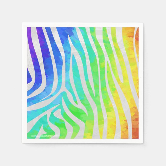Zebra Rainbow and White Print Paper Napkins (Front)