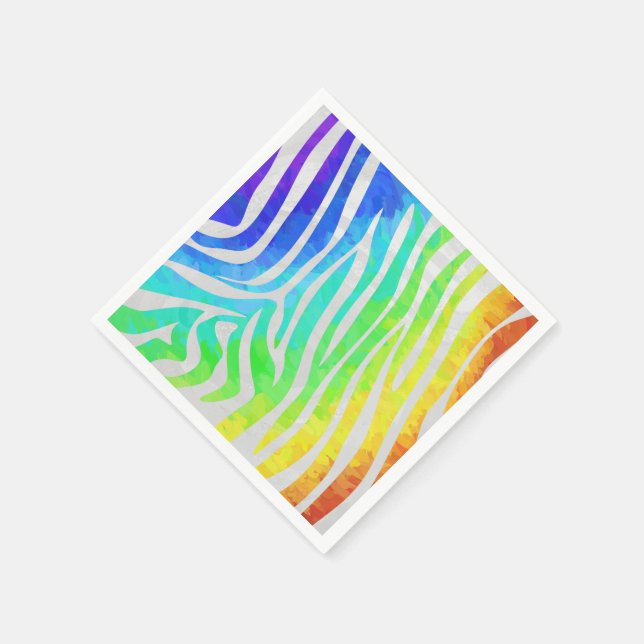 Zebra Rainbow and White Print Paper Napkins (Corner)