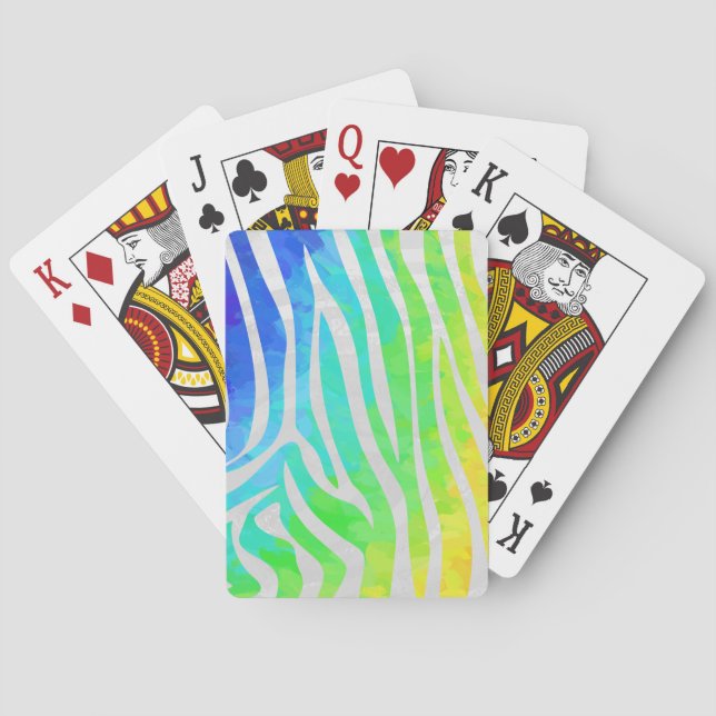 Zebra Rainbow and White Print Poker Cards (Back)