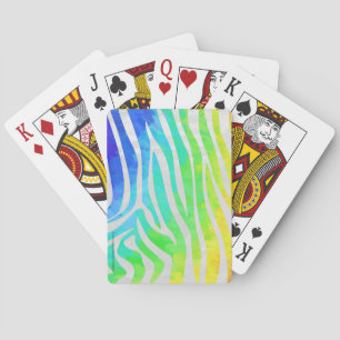 Zebra Rainbow and White Print Poker Cards