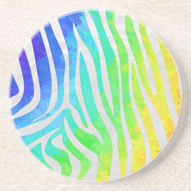 Zebra Rainbow and White Print Sandstone Coaster (Front)