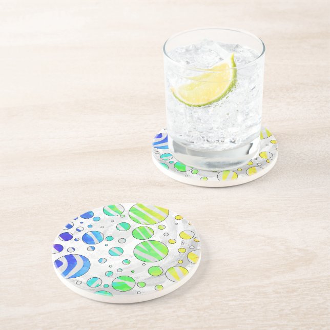 Zebra Rainbow and White Print Sandstone Coaster (Side)