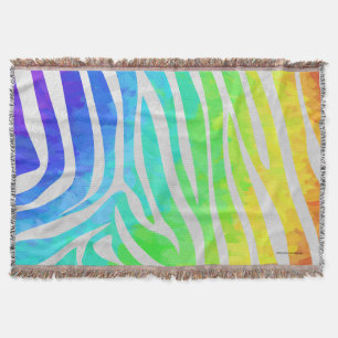 Zebra Rainbow and White Print Throw Blanket