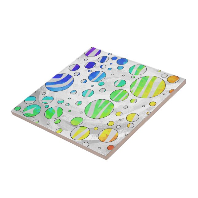 Zebra Rainbow and White Print Tile (Side)