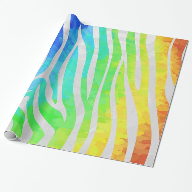 Zebra Rainbow and White Print Wrapping Paper (Unrolled)
