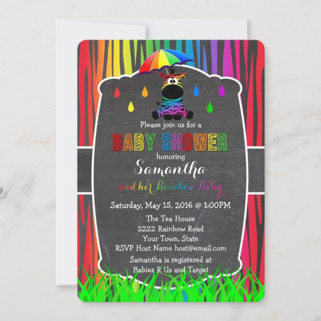 Zebra Rainbow Baby Shower Invitation (Front)