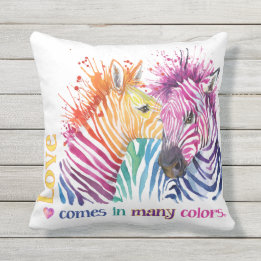Zebra Rainbow Outdoor Pillow