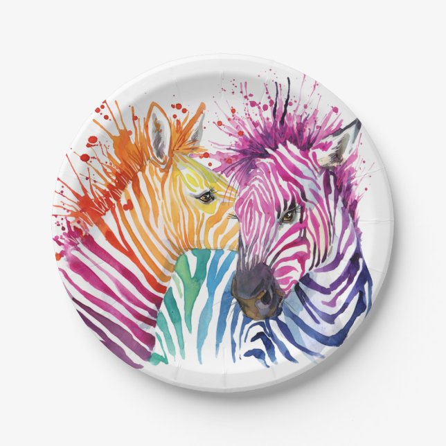 Zebra Rainbow Party Goods Paper Plates (Front)