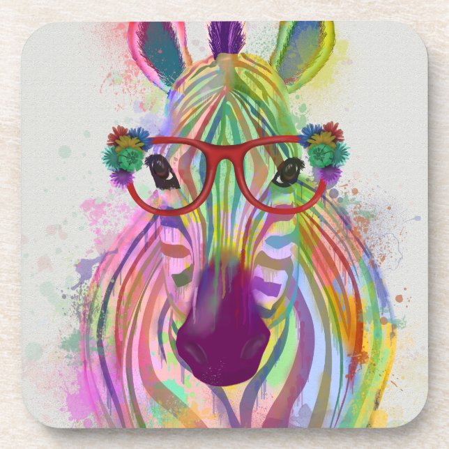 Zebra Rainbow Splash Beverage Coaster (Front)