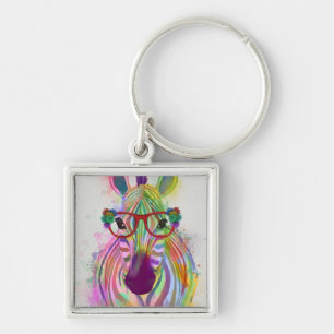Zebra Rainbow Splash Keychain