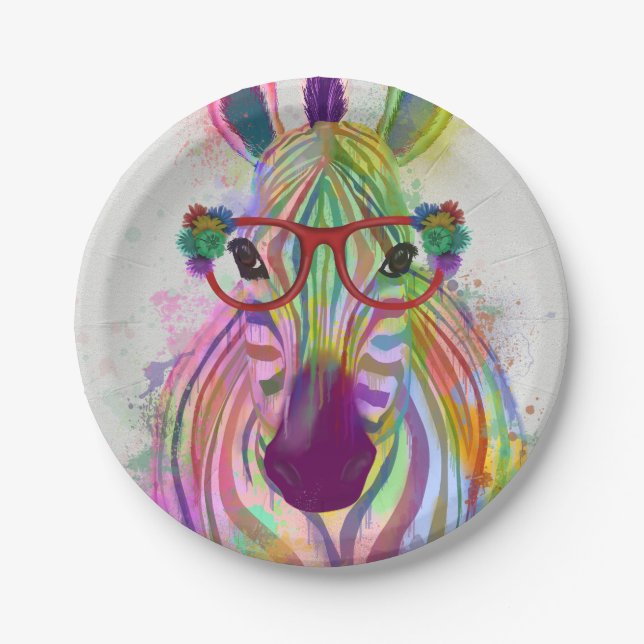 Zebra Rainbow Splash Paper Plates (Front)