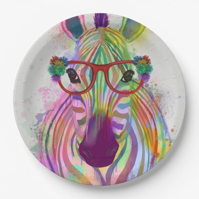 Zebra Rainbow Splash Paper Plates (Front)