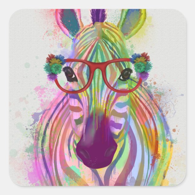 Zebra Rainbow Splash Square Sticker (Front)