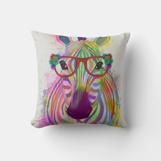 Zebra Rainbow Splash Throw Pillow (Front)