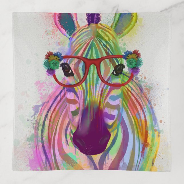 Zebra Rainbow Splash Trinket Tray (Front)