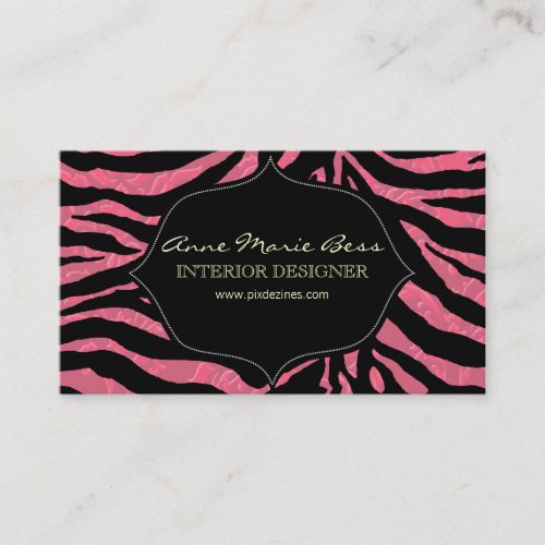 zebra+ raspberry Damask  business cards