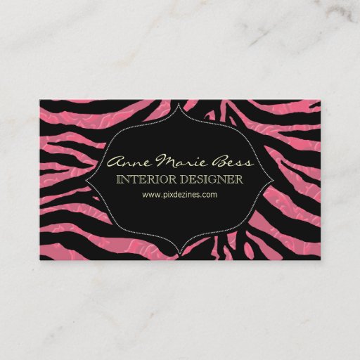 Customizable zebra+ raspberry Damask  business cards