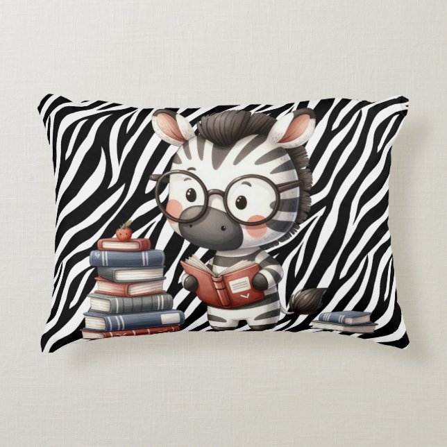 Zebra Reading Books. Accent Pillow (Front)