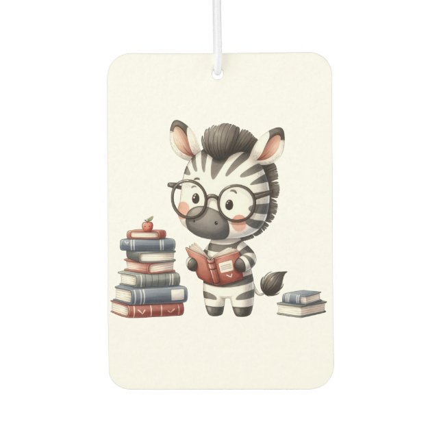 Zebra Reading Books. Air Freshener (Front)