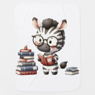 Zebra reading books - Back to School Baby Blanket