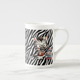 Zebra Reading Books. Bone China Mug