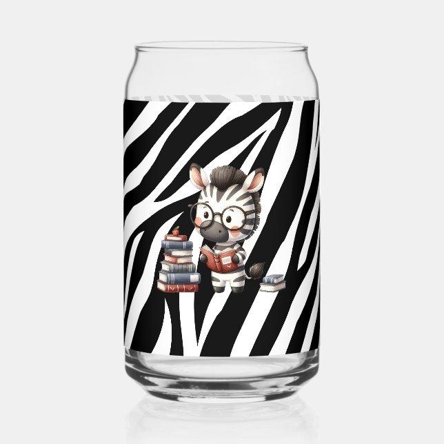 Zebra Reading Books. Can Glass (Front)