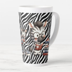 Zebra Reading Books. Latte Mug