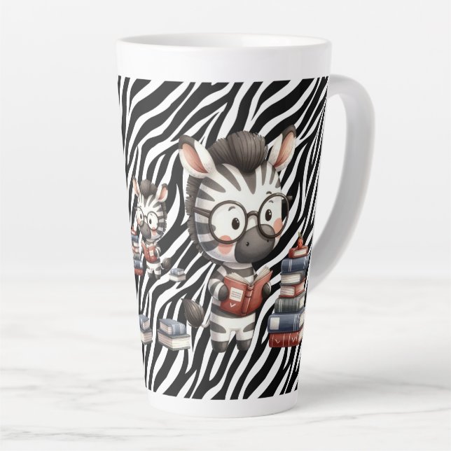 Zebra Reading Books. Latte Mug (Right Angle)