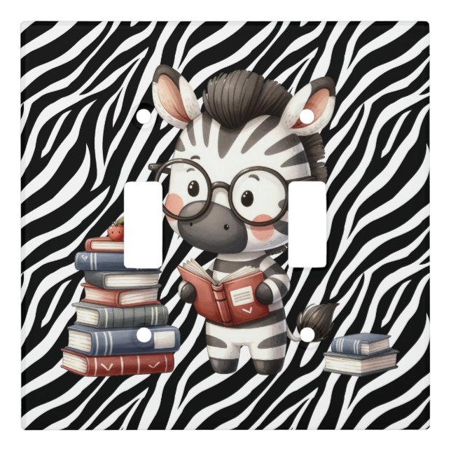 Zebra Reading Books. Light Switch Cover (Front)
