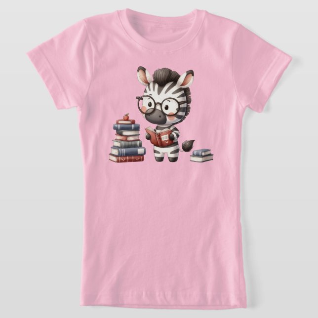 Zebra Reading Books. T-Shirt (Laydown)