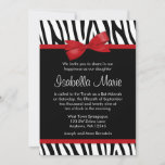 Zebra Red Printed Bow Bat Mitzvah Invitations<br><div class="desc">A trendy black and white zebra pattern with a red bow graphic is featured on this fun Bat Mitzvah invitation. 

Designs are printed illustrations/graphics - NOT ACTUAL RIBBON.</div>