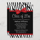 Zebra Red Printed Bow Graduation Party Invitation (Front/Back)