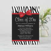 Zebra Red Printed Bow Graduation Party Invitation (Standing Front)