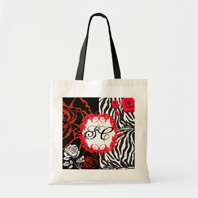 Zebra & Red Roses, Customizable Tote Bag (Front)