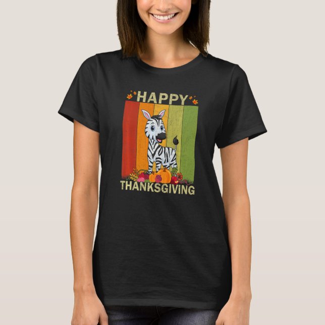 Zebra  Retro Graphic Family Matching Thanksgiving T-Shirt (Front)