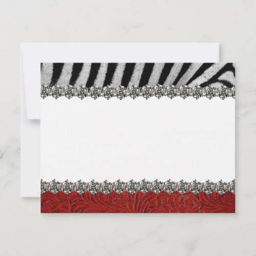 Zebra Rhinestone Red Leather Thank You Notes Custom Invitation