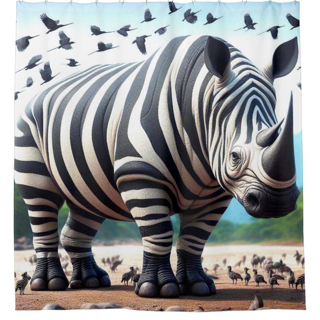 Zebra-Rhino Shower Curtain (Front)