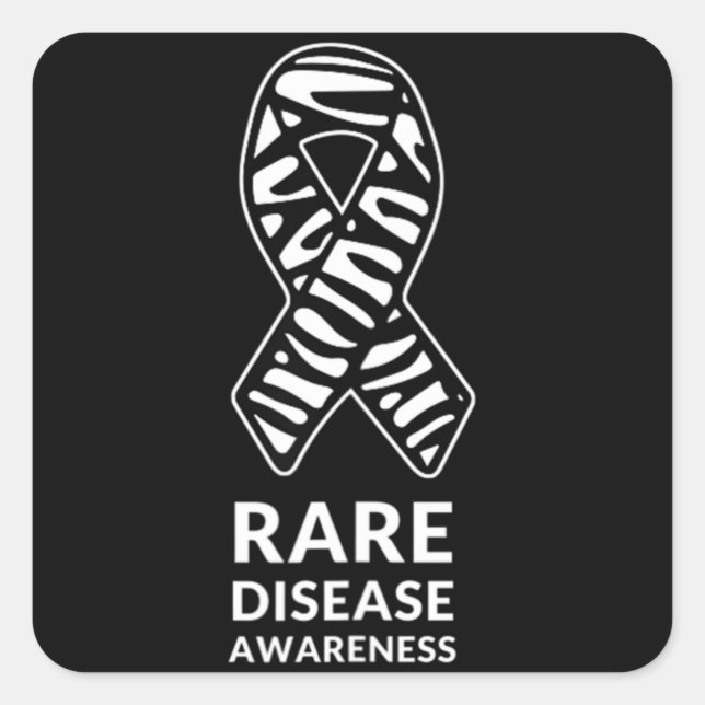 Zebra Ribbon Awareness Rare Disease Minimalist T-S Square Sticker (Front)